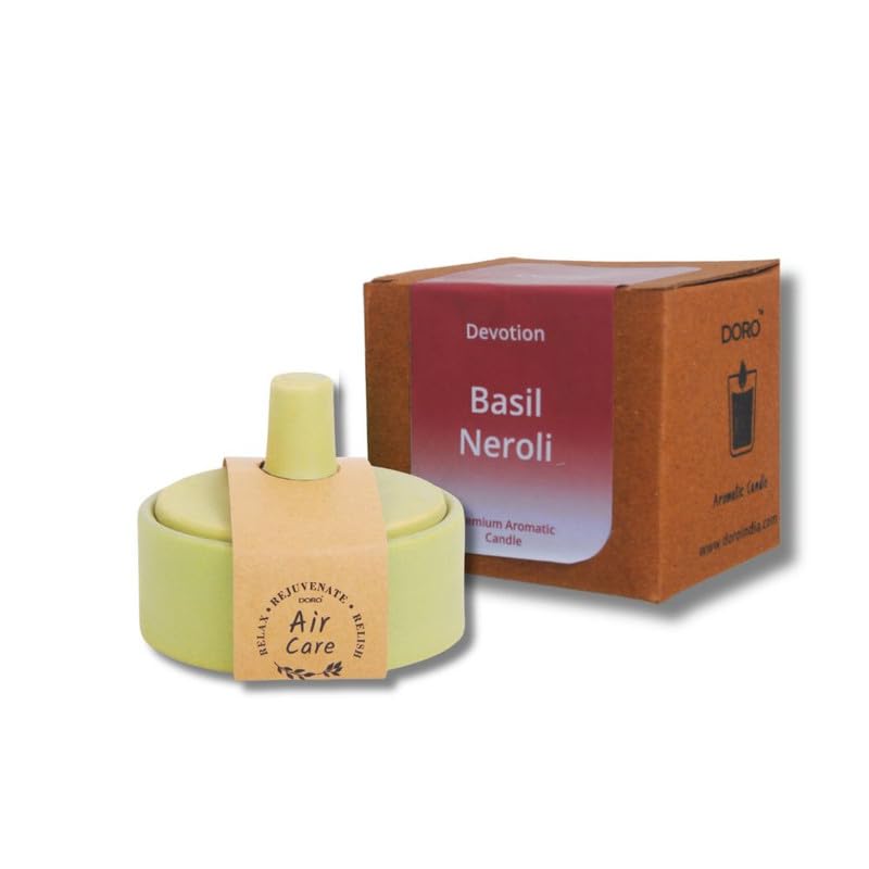 Doro Premium Aromatic Candles to Soothe Your Senses and submerse Your surroundings in Pleasant scents - Basil & Neroli (Soy, Double Wick, Burn Time 10 hrs)