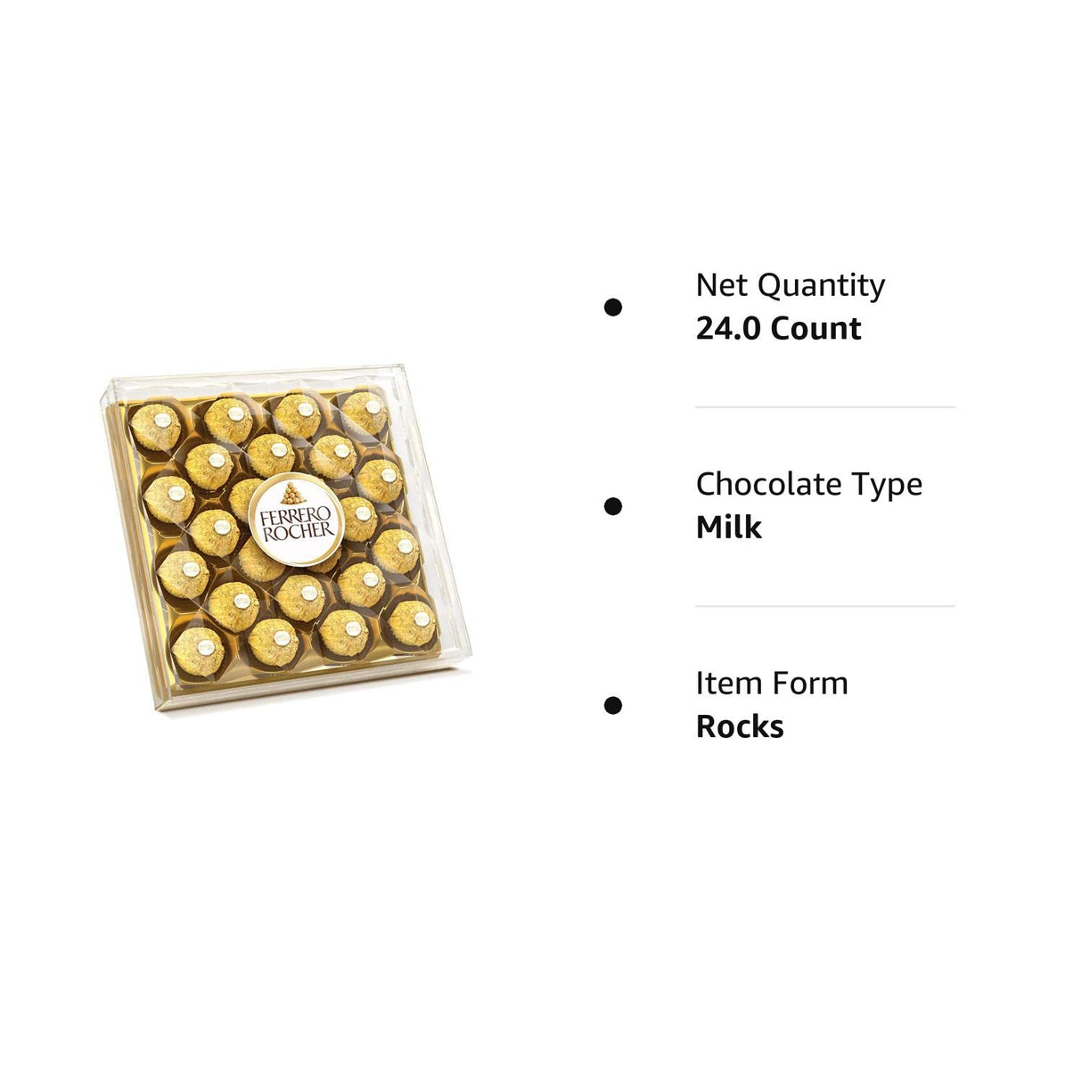 Ferrero Rocher Premium Hazelnut Milk Chocolates, 24 Pieces (300 Gram)